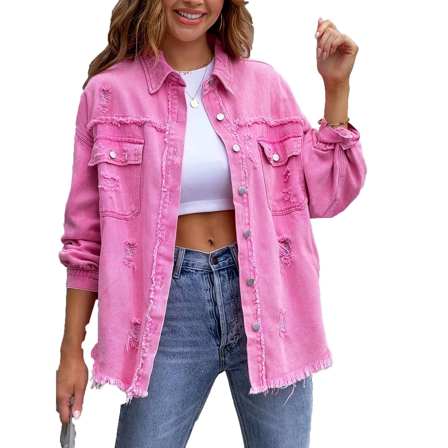 womens jacket designer coat denim jacket white Casual Lapel Neck Long Sleeve Regular Single Breasted Polyester Ruched Solid color Reguar Autumn S 2XL 