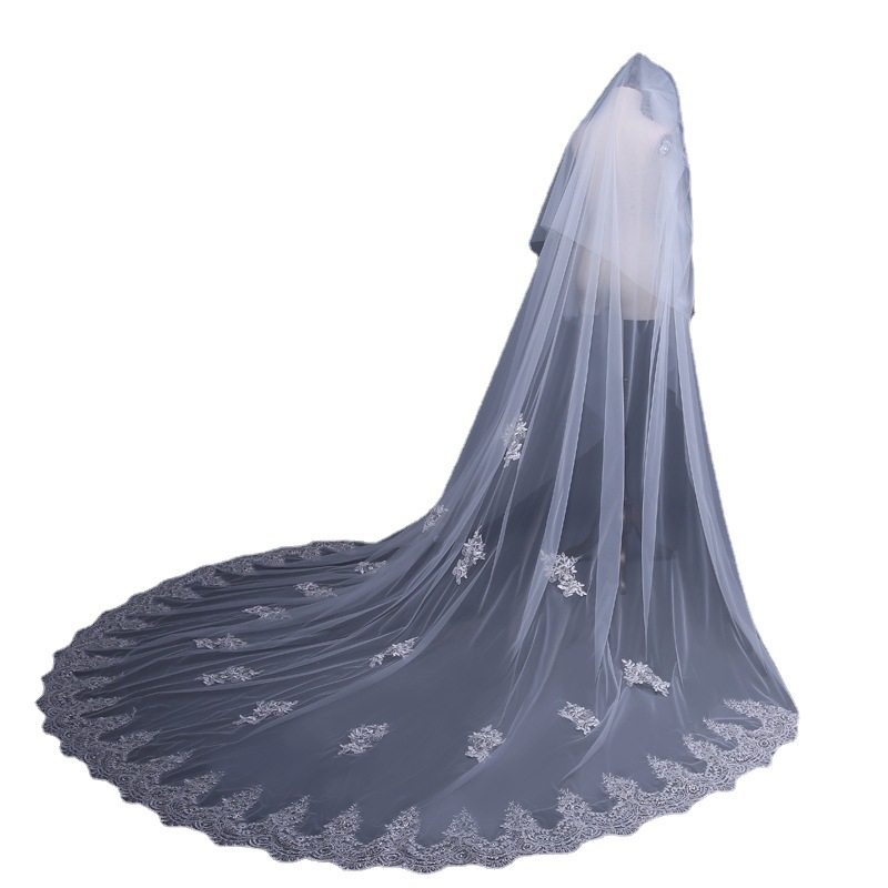 2024 Wedding Veil 3m Long Bridal Veils Real Pictures Wedding Tulle with Applique Sequined Beads Blingbling with Comb face veil