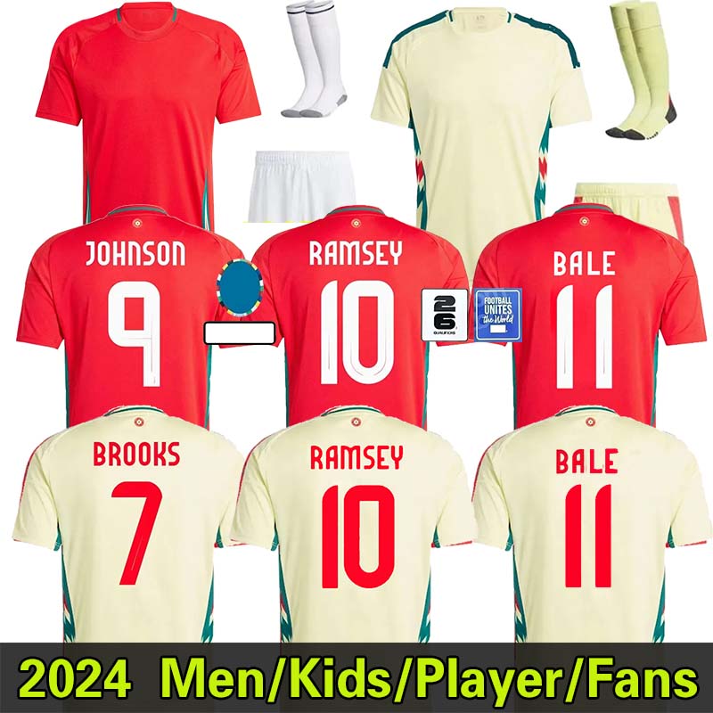 2024 2025 Wales soccer jerss JAMES BALE 24 25 Home Away Welsh football shirts JOHNSON N.WILLIAMS RODON T.ROBERTS CABANGO LEVITT MOORE THOMAS Men kids kit