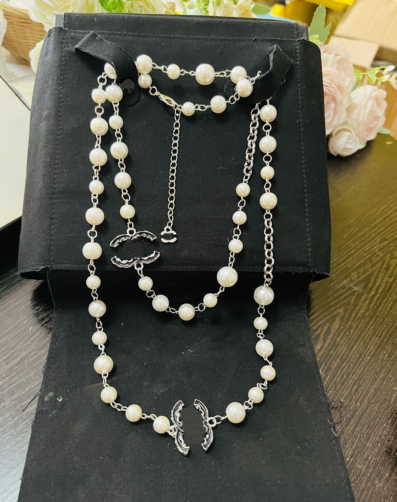 Brand Designer Pendants Gold Plated Necklaces Crystal Pearl Titanium steel Letter C Pendant Necklace Sweater Chain Jewelry Accessories hain