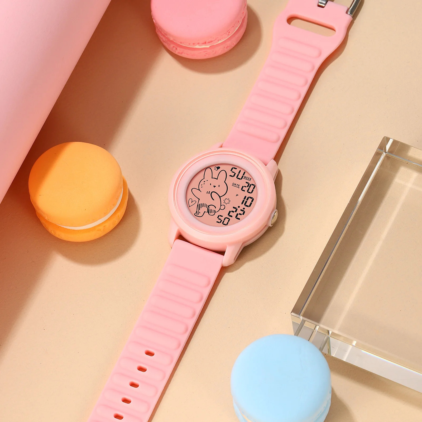 SKMEI Cute Cartoon Rabbit Pattern Countdown Sport Digital Watches For Children Boys Girls Back Light Kids Wristwatch Alarm Clock 240428