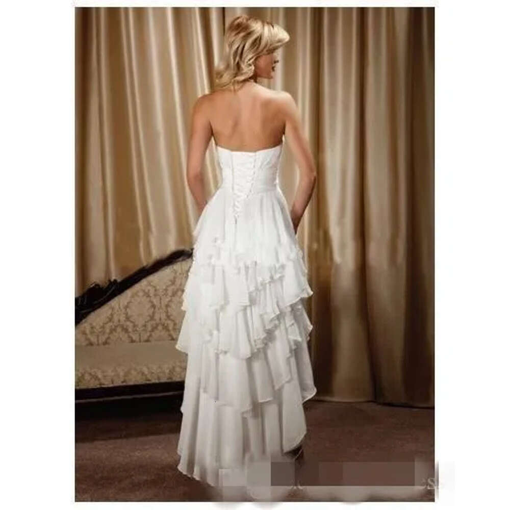 Beach Dresses Tiered Sweetheart 2020 Newest Chiffon High Low Lace Applique Sash Pleats Ruched Wedding Bride Gowns Vestido De Novia
