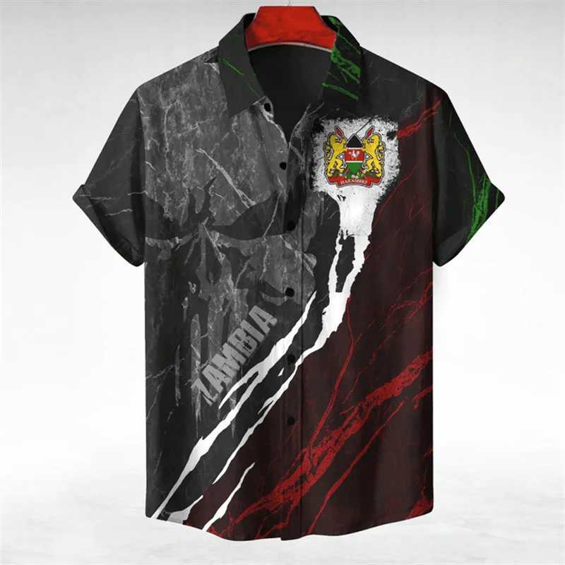 Men's Casual Shirts Kenya Map Flag Graphic Short Slve Shirts For Men Clothes Casual Hawaiian Flower Blouses National Emblem Shirt Boy Lapel Blous