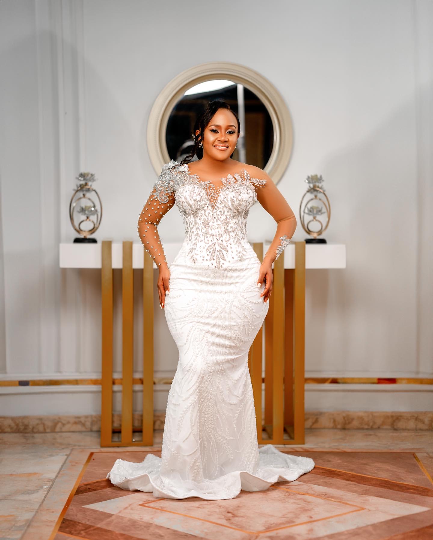 2024 Arabic Aso Ebi Plus Size Ivory Luxurious Mermaid Wedding Dresses Lace Beaded Crystals Detachable Train Bridal Gowns Dress ZJ354