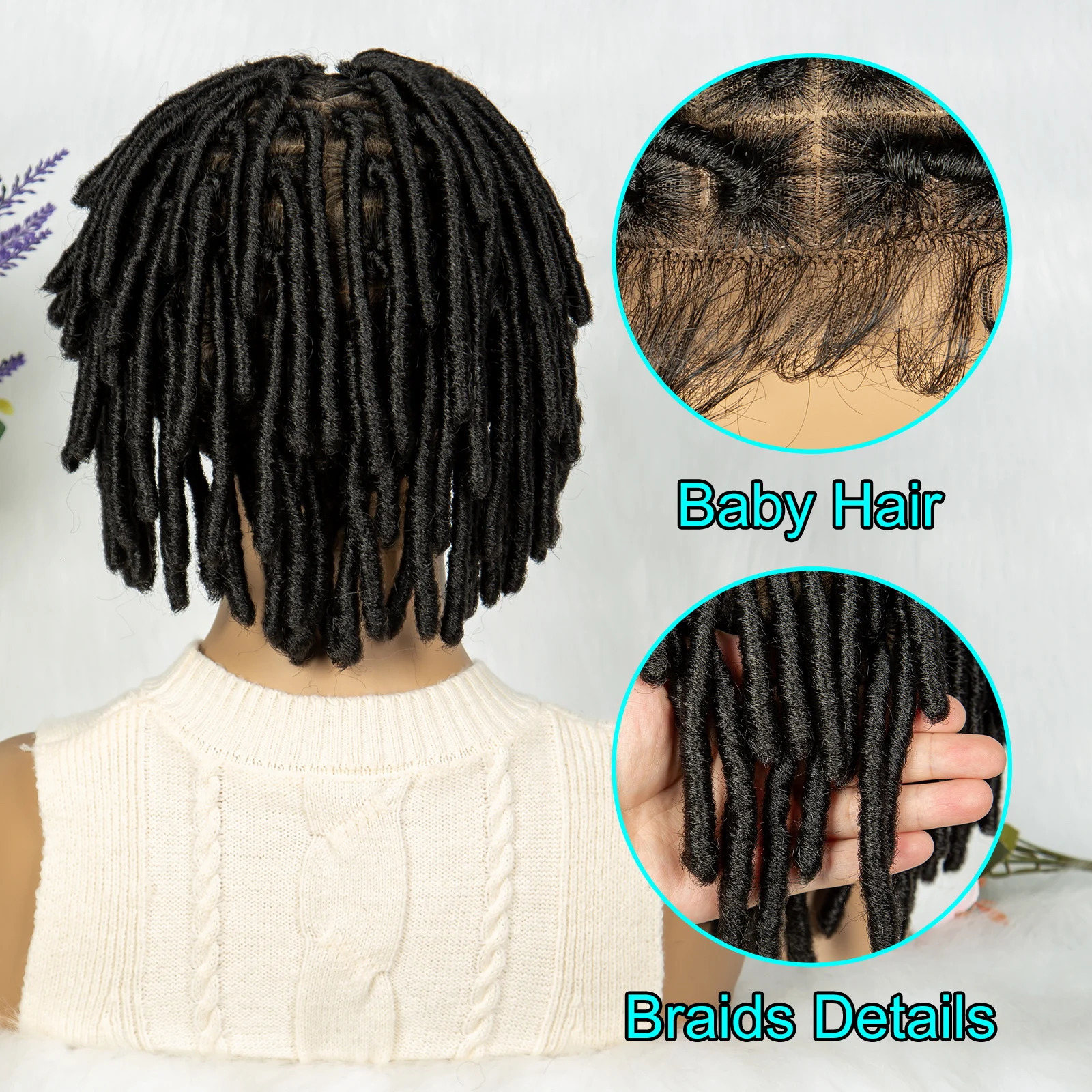 Dreadlock Faux Locs Knotless Box Braided Synthetic Lace Front Braided Full Lace African Braiding Hair For Man Women 240430