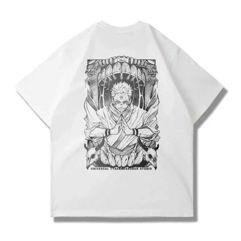 Men's T-Shirts 2024 Harajuku Y2k Vintage Oversized Cotton T Shirt Japanese Anime Jujutsu Kaisen Ryomen Sukuna Print Short Slves Ts Tops T240505