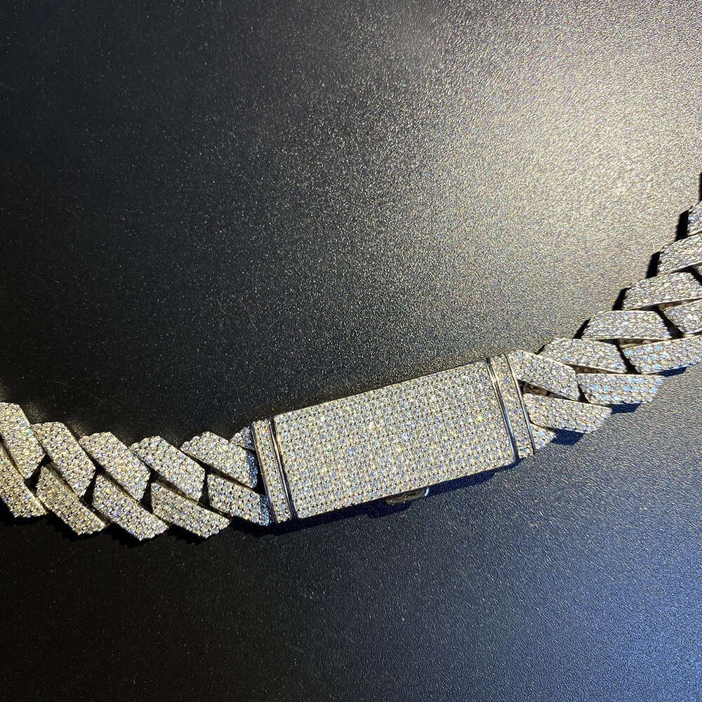 Pass Diamond Tester 925 Silver Cuban Link Necklace Iced Out 6mm 2 Rows Hip Hop Vvs Moissanite Cuban Chain