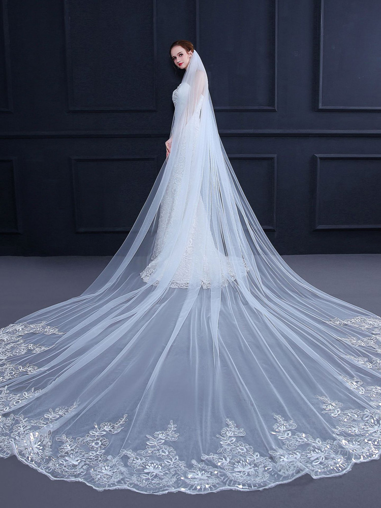 Long Wedding Veils 4m*3m 2024 Bridal Veils Soft Tulle with Sparkling Sequins Beads Applique Wedding Accessories
