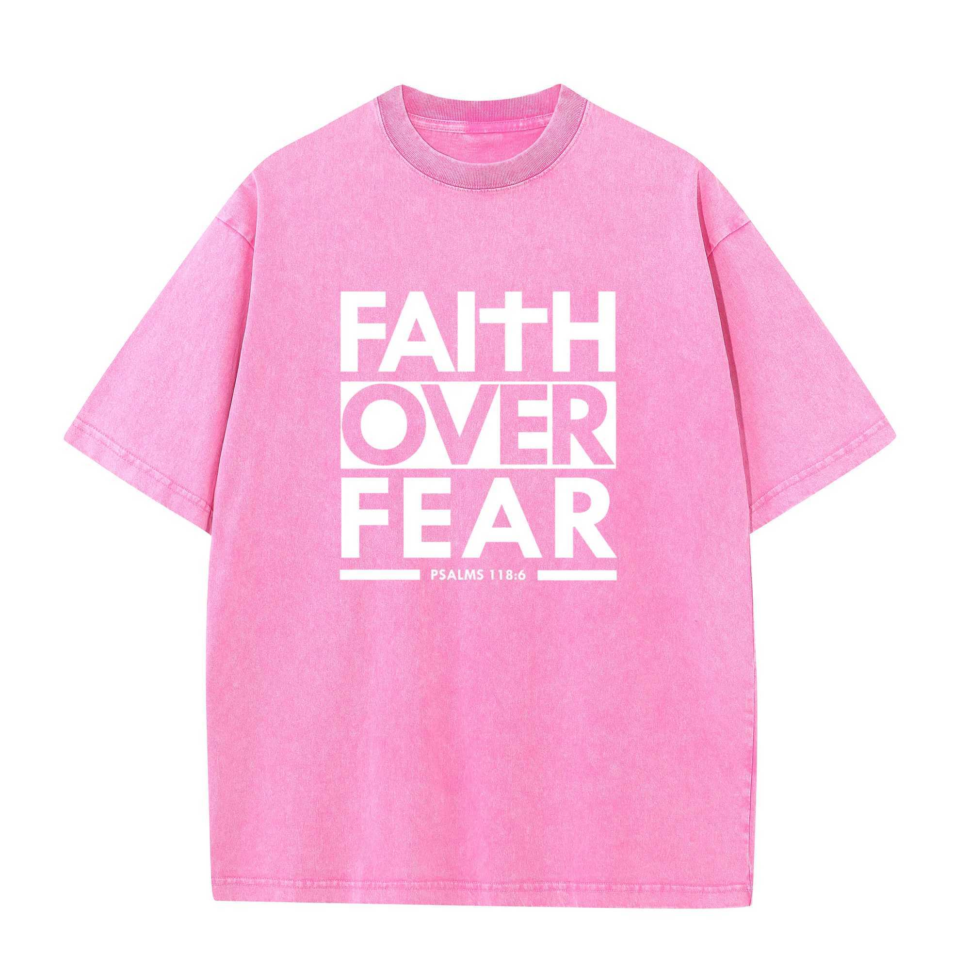 Men's T-Shirts Faith Overcomes Fear Bible Scriptures Christian Pullover Bleached T-shirt J240506