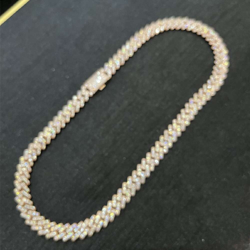 Hip Hop Cuban Chain 10mm Iced Moissanite Diamond Cuban Chains Necklace in Rose Gold