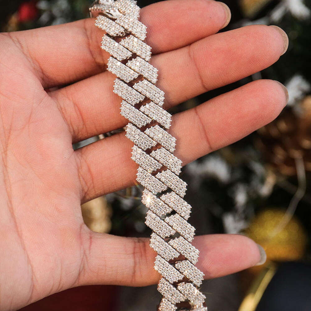 Bling Fine Jewelry Rapper Bracelet 925 Silver Vvs Cuban Chain Men Gold Plated Moissanite Bracelet Iced Out 15mm Cuban Chain