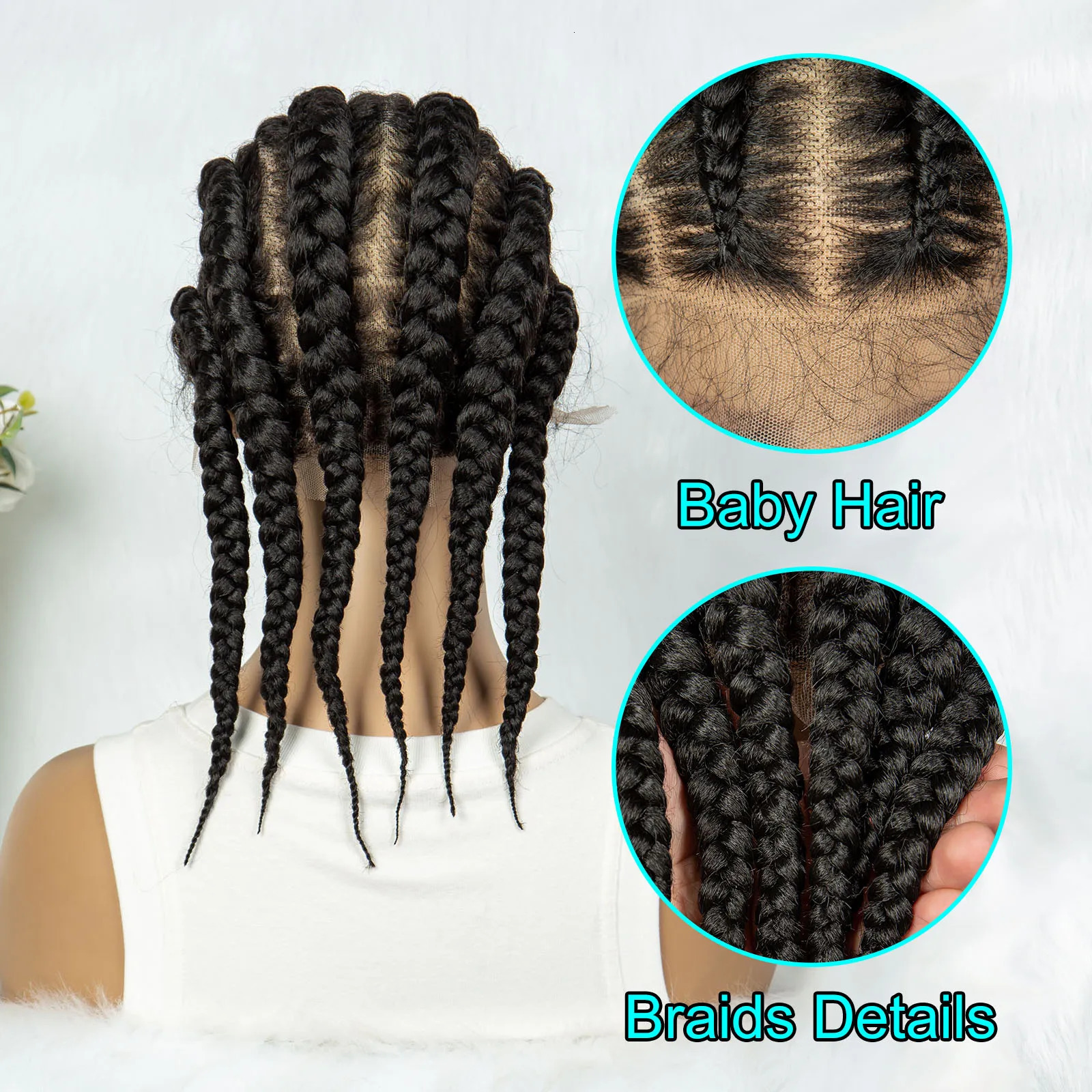 KIMA Full Lace Cornrow Box Braided Synthetic Lace Front Wigs for Africa Women Men Braids with Baby Hair Braiding Wigs 240430