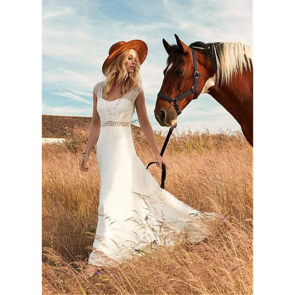 Appliqued Lace V A Dresses Bohemian Line Neck Floor Length Beach Wedding Dress Chiffon Country Long Vestidos De Novia ppliqued estidos