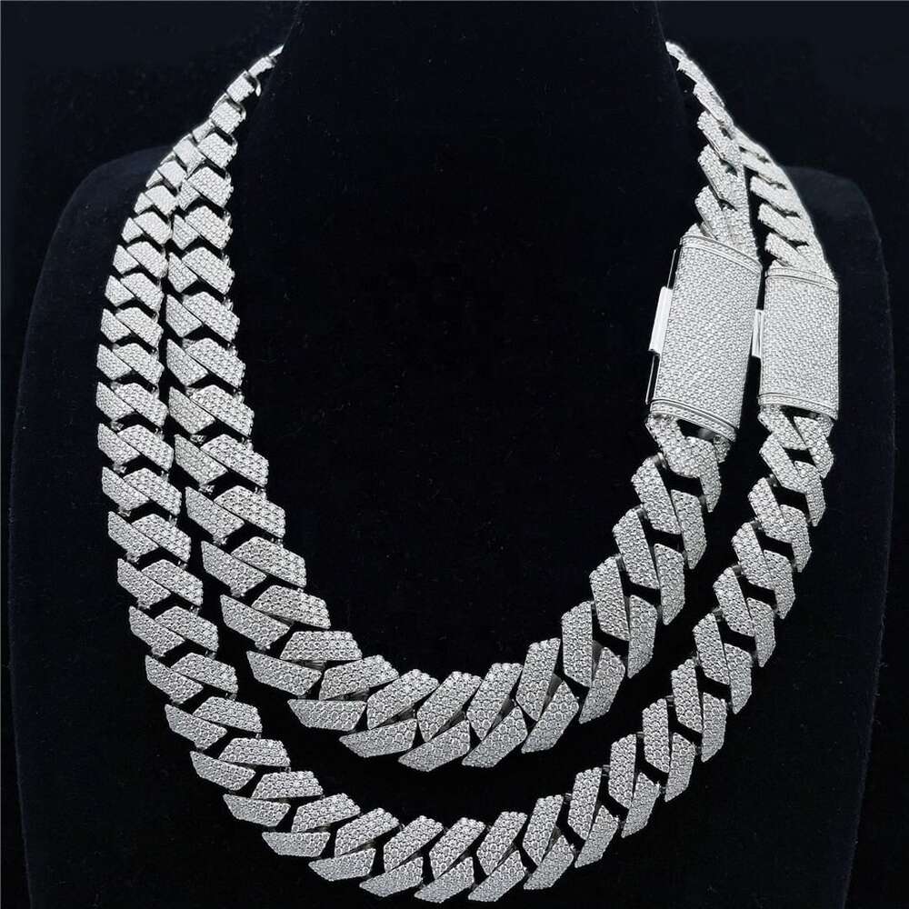 16mm 3 Rows Hip Hop Prong Setting Cuban Link Chain Vvs Moissanite Diamond Necklace