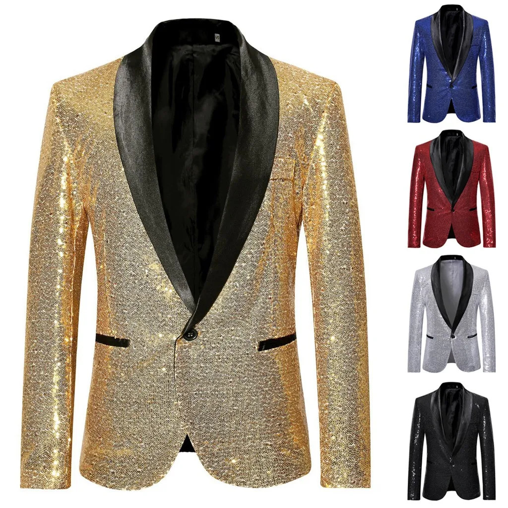 Shiny Gold Sequin Glitter Embellished Blazer Jacket Men Nightclub Prom Suit Costume Homme Stage Clothes For singers 240430