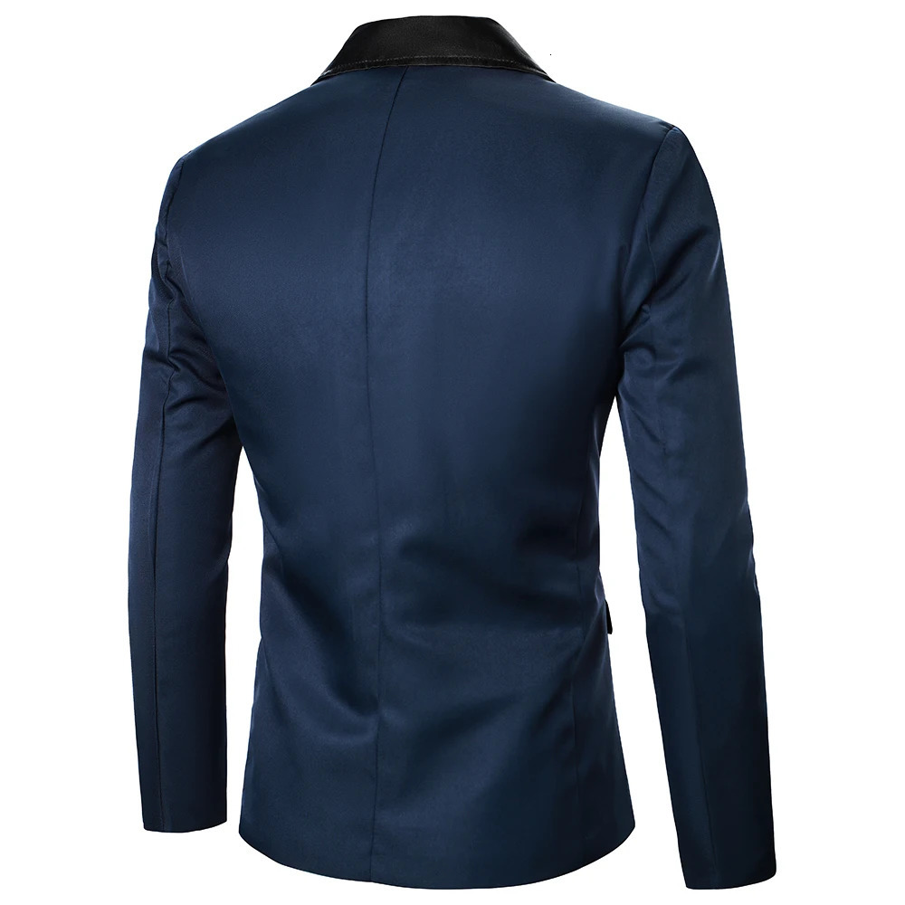 Men Blazer Decorative Chest Pocket Contrast Color Satin Collar Causal Formal Daily Wedding Long Sleeve One Button 240430