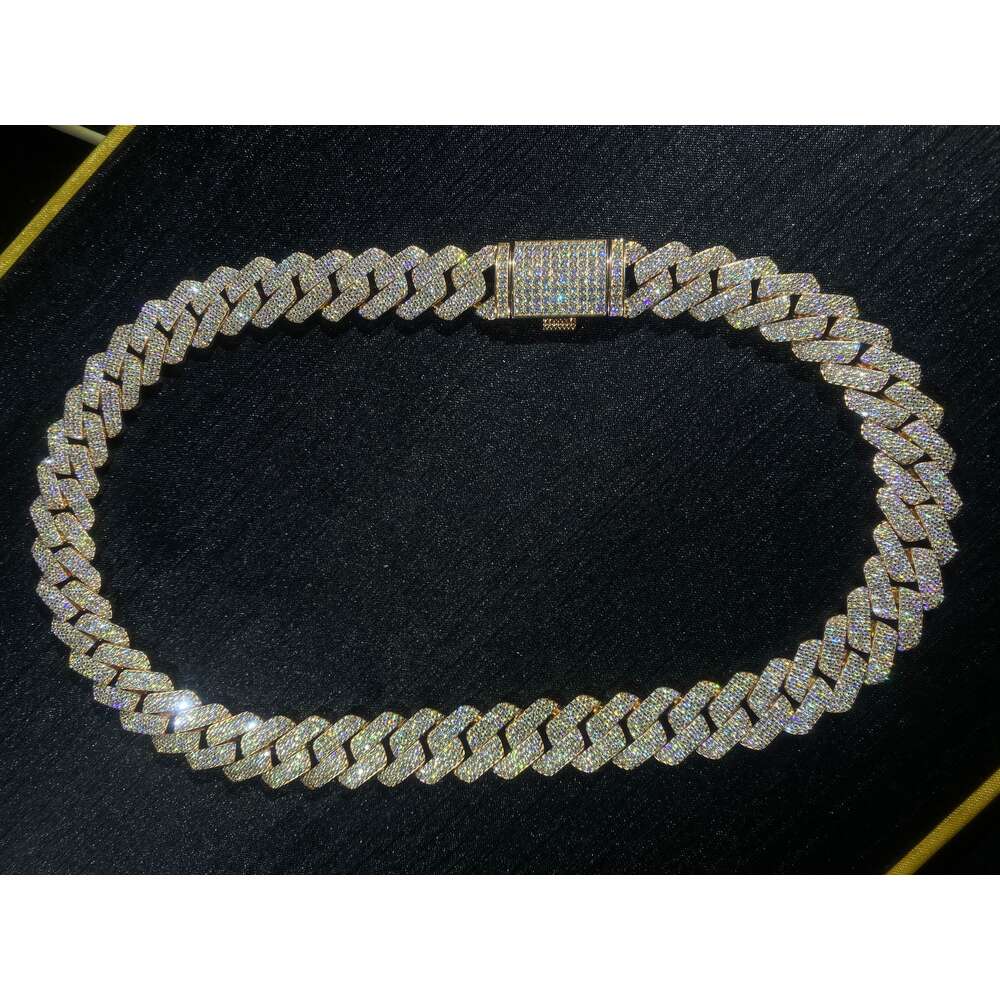 Ice Out Cuban Chain S925 Silver 18mm Wide 3 Row Moissanite Cuban Chain Necklace
