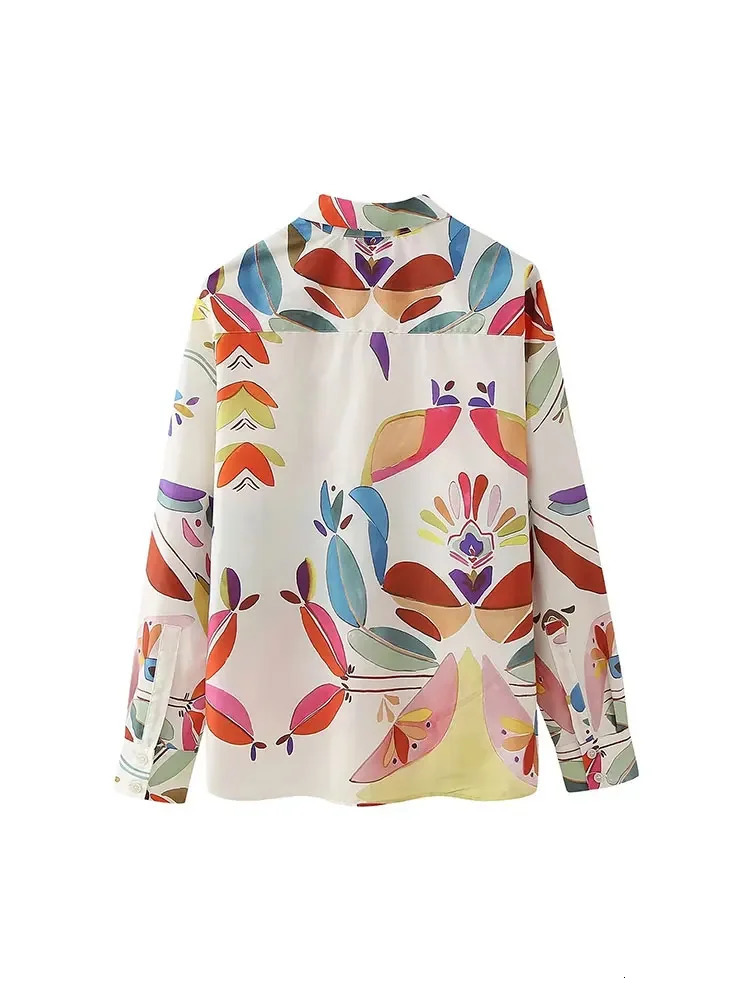 Nlzgmsj TRAF Spring Summer Printed Women Loose Shirt Suits Long Sleeve Casual Blouse Female Wide Pants Sets Y2K 240423