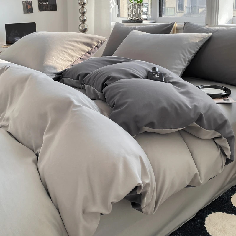 Ins Style Solid Color Duvet Cover Set Washed Cotton Bedclothes Comforter Pillowcase Soft Bedding Sets Quilt Covers 220x240 240506