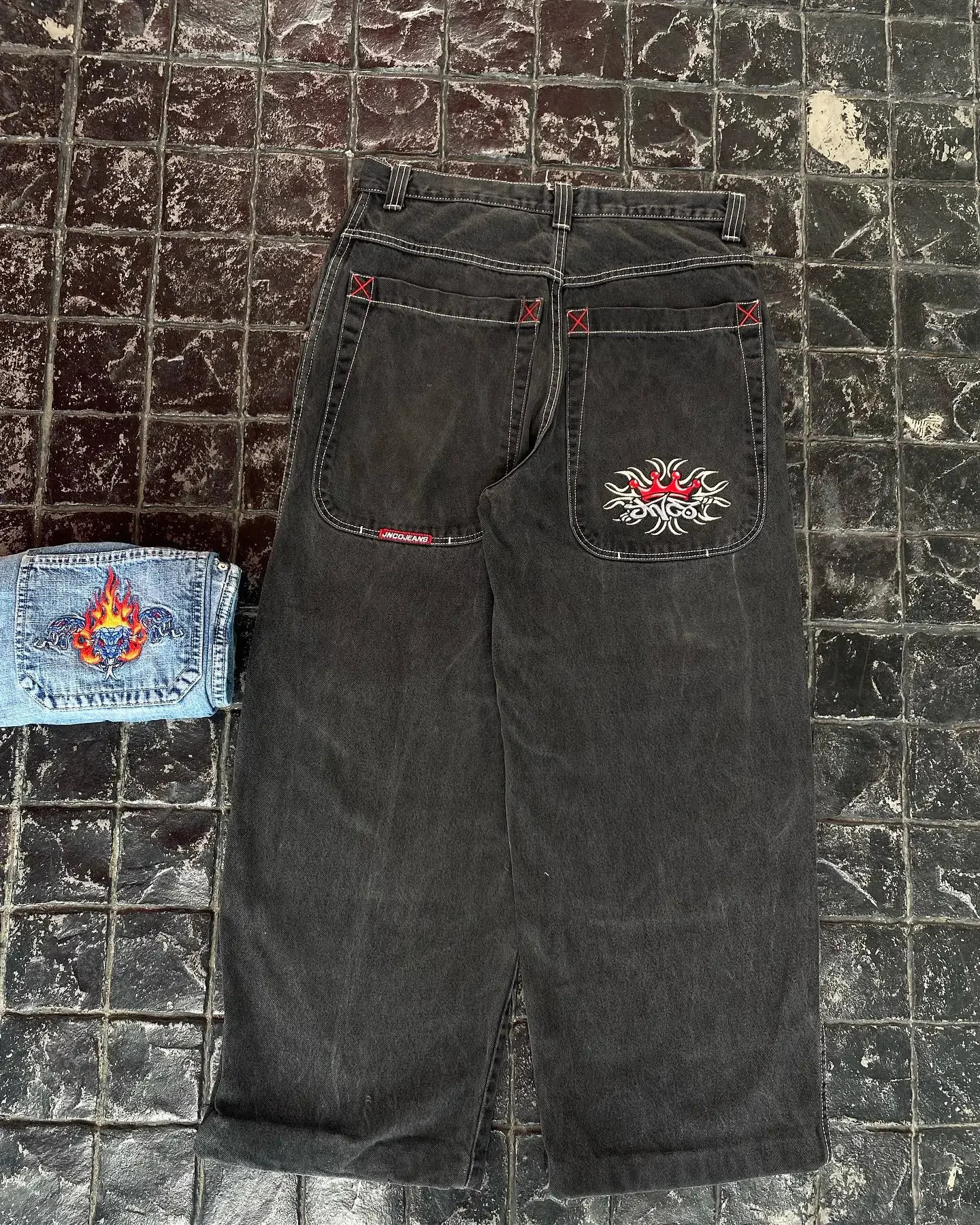 Hip Hop Y2k Baggy Jeans Pattern Print Oversized Wide Leg Jeans Vintage Denim Pants Men Women Gothic Wide Trousers Streetwear 240429