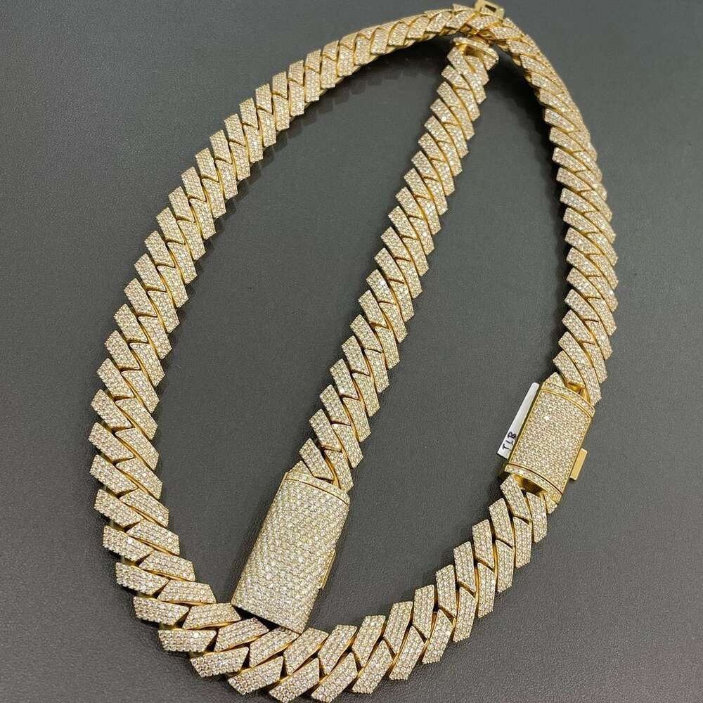 16mm 3 Rows Hip Hop Prong Setting Cuban Link Chain Vvs Moissanite Diamond Necklace