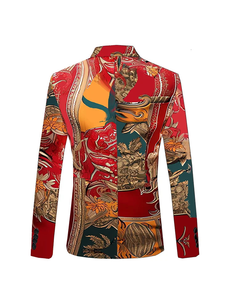 fashion red print mens suit 3D fashionable dress business casual flower jacket coat 240430