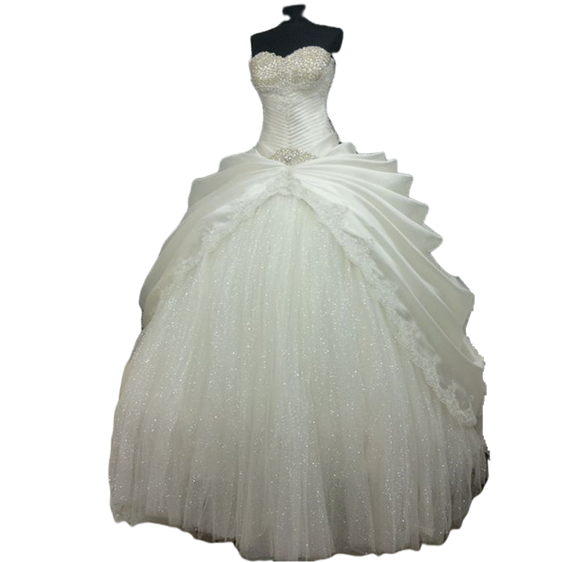 Vintage Ruched Ball Gown Wedding Dresses Sequined Crystals Beaded Sweetheart Princess Bridal Gowns Ivory Floor Length Bridal Dress Lace-Up Back