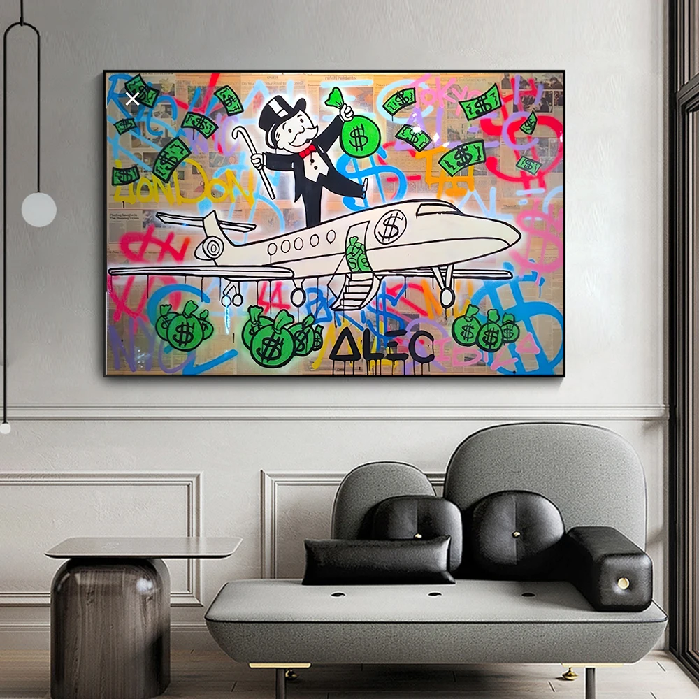 Paintings Funny Graffiti Art Alec Monopoly Canvas Painting Rich Money Man Oil Posters and Prints Wall Art Picture For Living Room Decor H250115