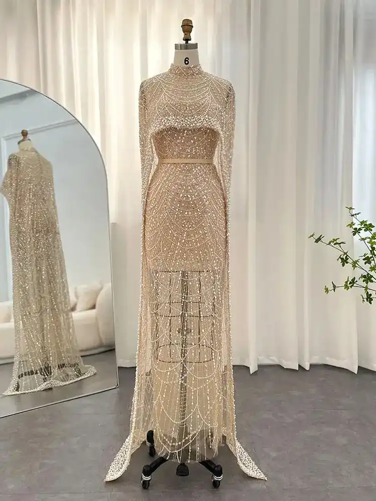 Sparkling Column Prom High Neck Sleeveless Floor Length Dress Lace Appliques Sequins Beaded Celebrity Evening Dresses Plus Size Custom Made L24742 050
