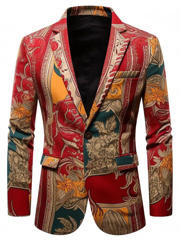 fashion red print mens suit 3D fashionable dress business casual flower jacket coat 240430