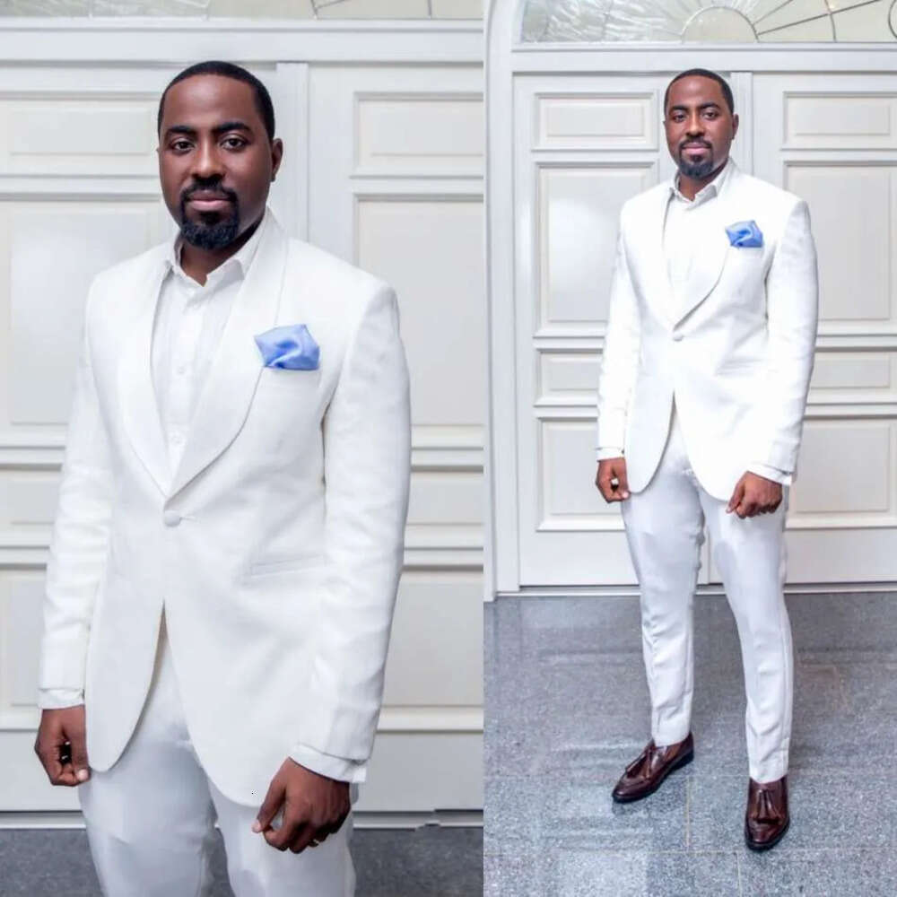Designer Peaked White Pure Pieces Two Mens Lapel Groom Tuxedos For Weddings Best Man Suits Custom Made(Jacket+ Pants)