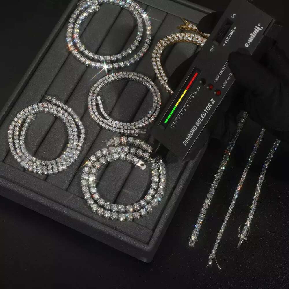 Wholesale Iced Out Silver 925 Lab Grown Free Fire Moissanite Diamonds Clustered Tennis Chain Necklace