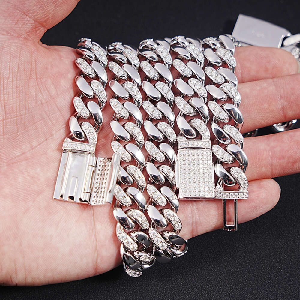 Sicgem Customize Miami Stainless Steel 925 Silver Mens Cuban Link Chain 22 Inches 13 Mm Moissanite Necklace