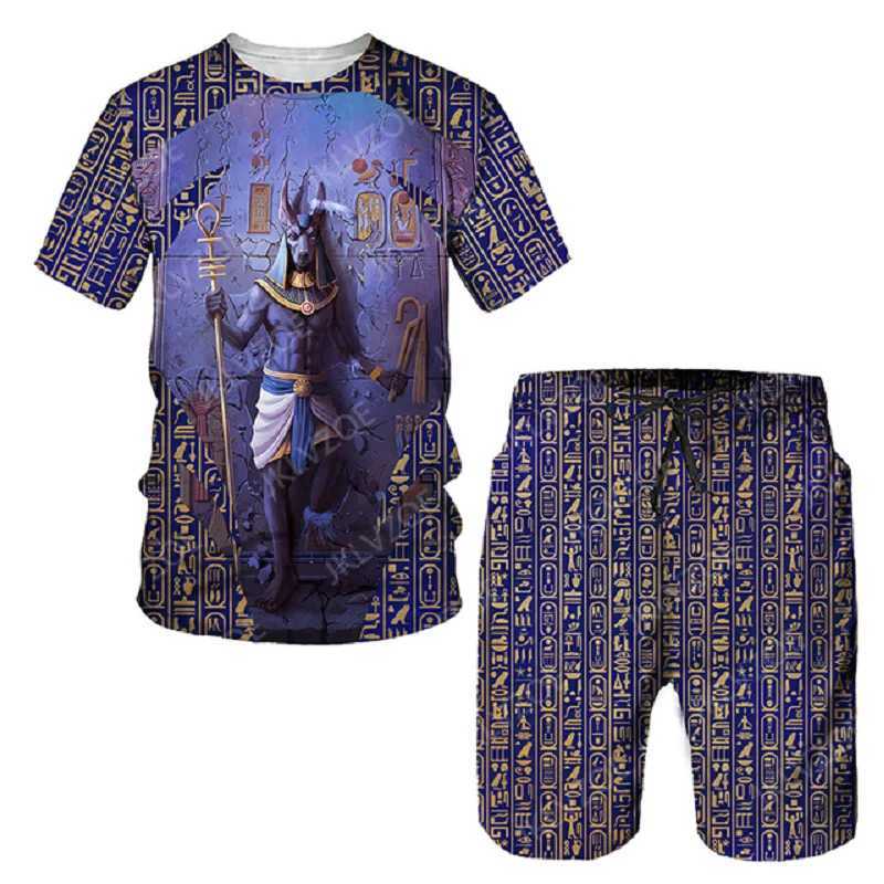 Men's Tracksuits Mens Set Ancient Egypt Horus God T Shirt Shorts Tracksuit Summer Casual 3D Print Egyptian Symbol Clothing Ts Shorts Suits T24050