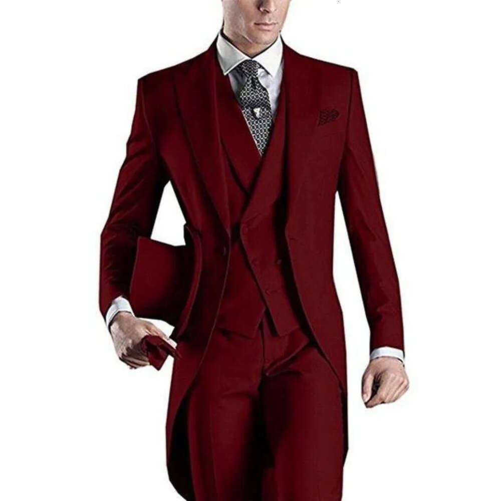 2019 Mens Designer Suits Custom Peaked Made Lapel Three Pieces Groom Tuxedos Men's Slim Fit Tailcoats (Jacket+Vest+Pants)