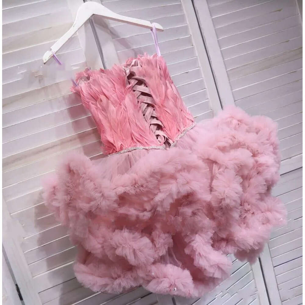 Dresses Corset Ruffles Pink Princess Prom Feather Back Short Mini Sweetheart Custom Made Ruched Evening Party Gowns Vestidos Formal Ocn Wear Plus Size