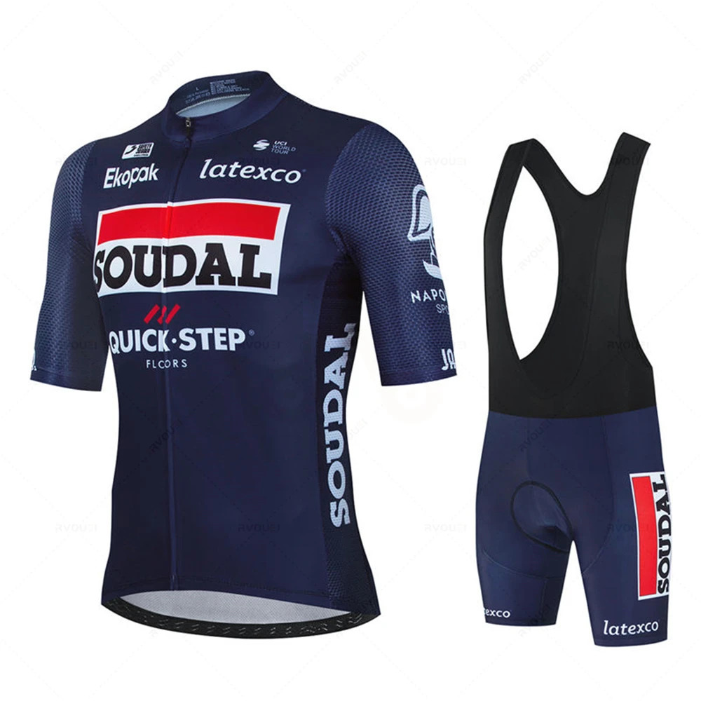 Soudal Quick Step Cycling Jersey Set Summer Belgium Bicycle Breathable Men MTB Bike Clothing Maillot Ropa Ciclismo Uniform Suit 240506
