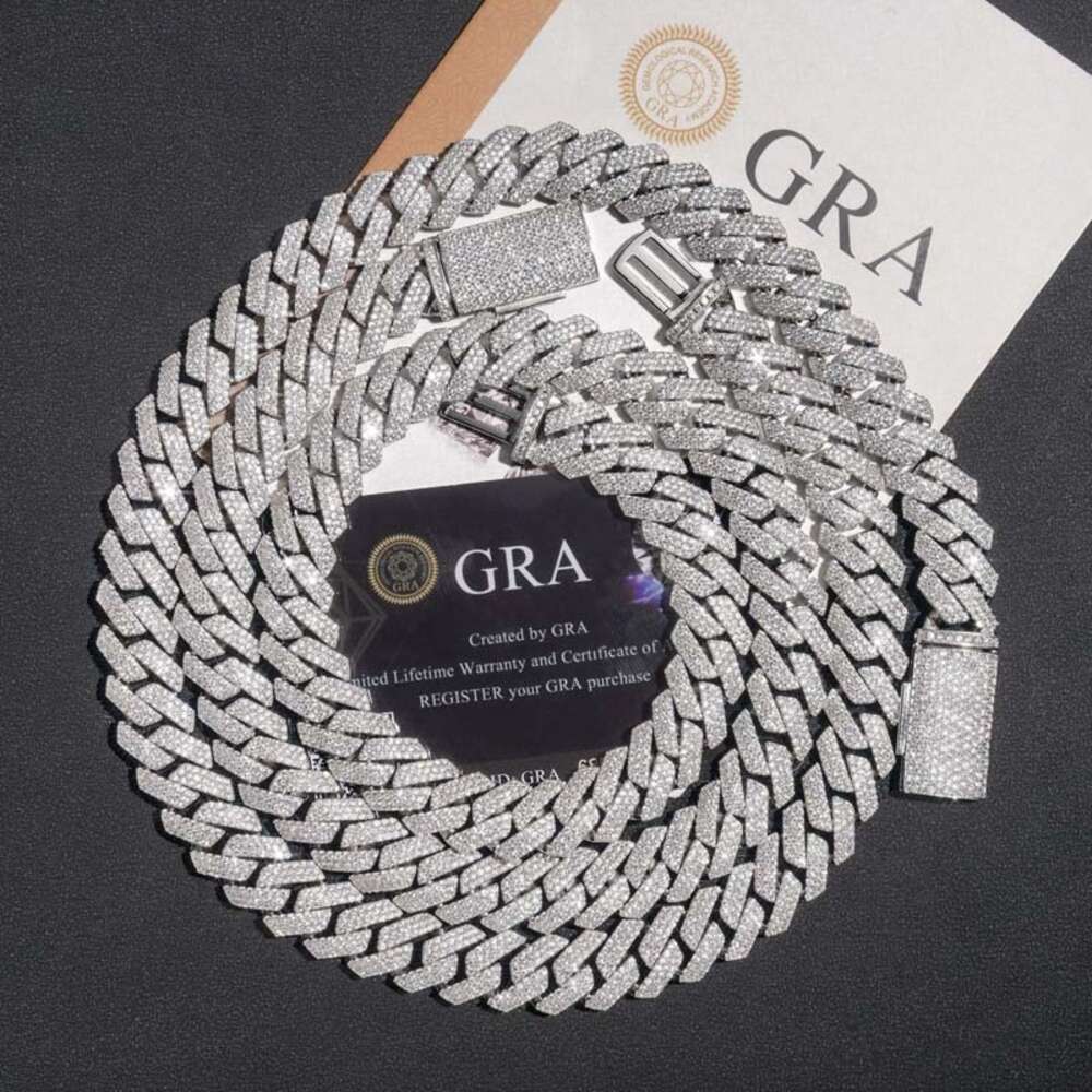 Sterling Silver 925 14mm Hip Hop Prong Chian Iced Out Moissanite Diamond Necklace Cuban Chain