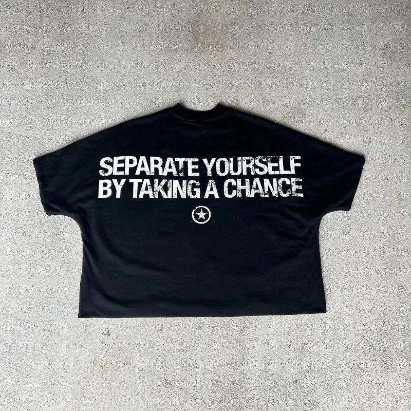 American Trendy Gothic Punk Letter Printed Oversized T-Shirt Mens Y2K Street Hip-Hop Loose Versatile Casual Cotton Top 240429