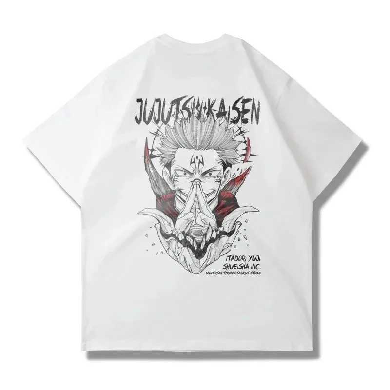 Men's T-Shirts 2024 Harajuku Y2k Vintage Oversized Cotton T Shirt Japanese Anime Jujutsu Kaisen Ryomen Sukuna Print Short Slves Ts Tops T240505