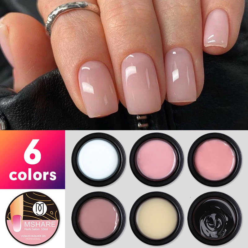 MSHARE 6PC Builder Nail Extension Gel Set Nude Self Leveling Alignment Caramel Milky White Clear Low Burn Heat Nail Art Kit 10ml 240430