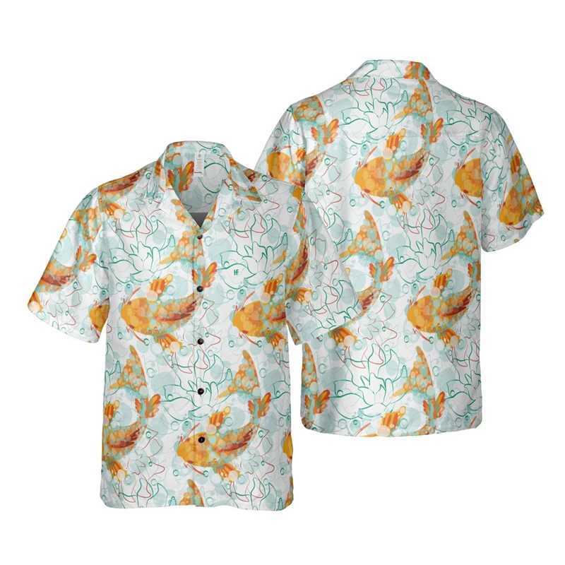 Men's Casual Shirts Koi Fish 3D Printed Shirts For Men Clothes Fancy Carp Animal Graphic Beach Shirt Hawaii Lucky Biology Short Slve Blouses Tops