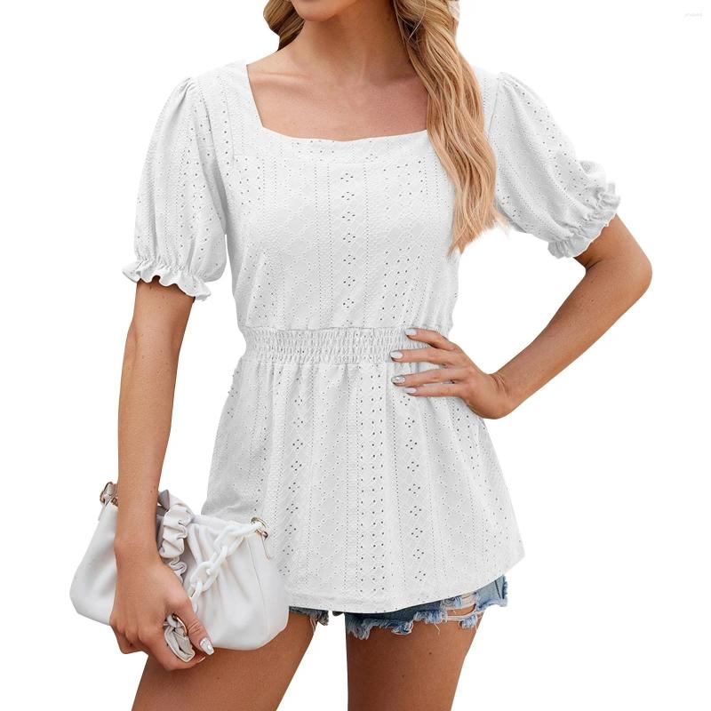 Womens T Shirts Fashion Solid Color Square Neck Short Sleeve Waist Tie T-Shirt Top Women Blouse 2024 Shirt For Cloth