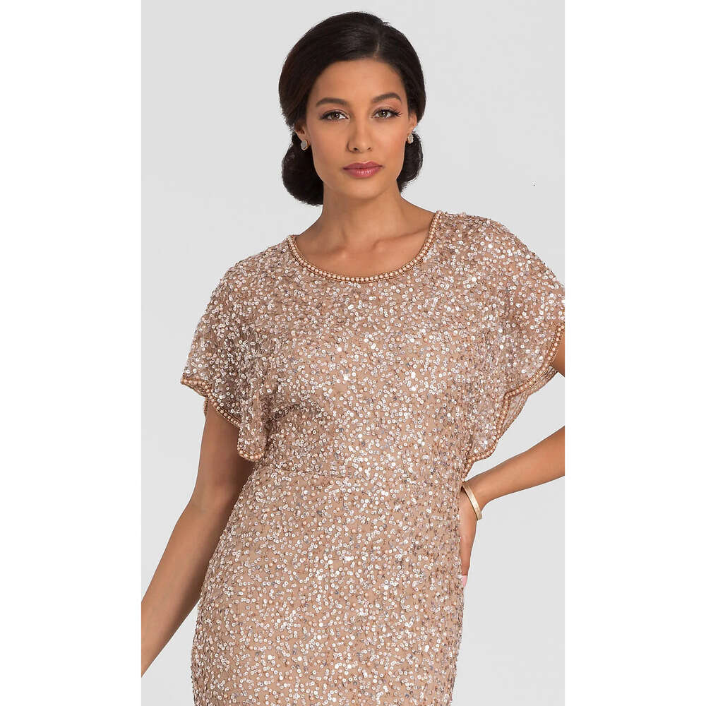 Mother Bride Sequin Sleeve Dresses Cap Of Lace Or Length Split Side Evening Dress Jewel Necke Celebrity Gowns 6660306