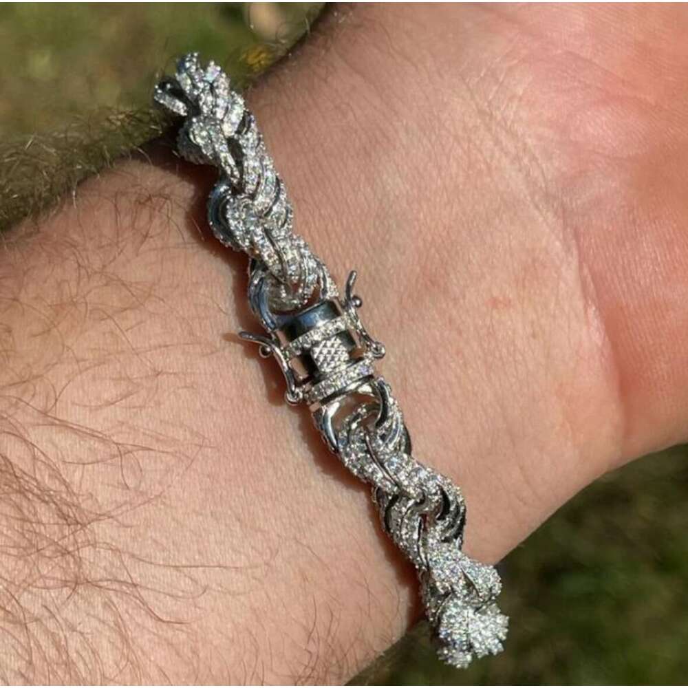 Mens Cuban Style Bracelet Hip Hop 925 Sterling Silver Lab Diamond Cluster Moissanite Cuban Chain Bracelet