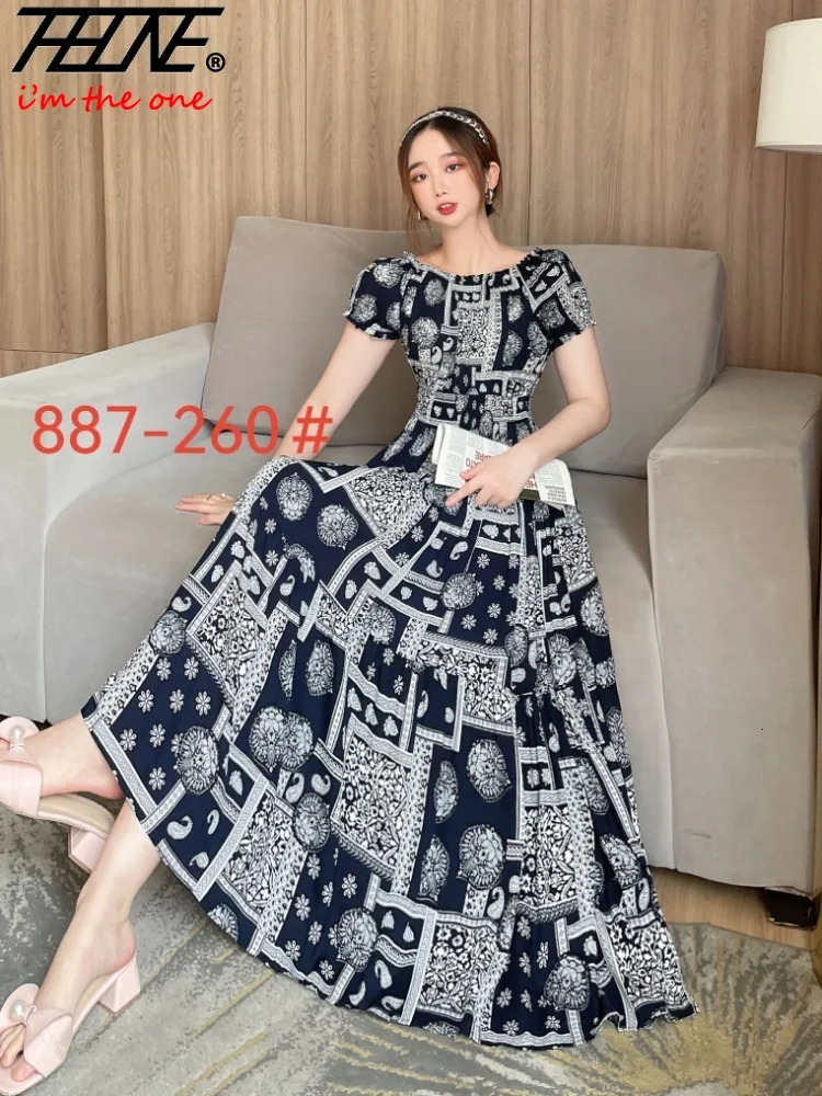 THHONE Vestidos Robe Maxi Long Dres Summer Indian Clothes Bohemian Cotton Linen Floral Short Sleeve Korean Style Casual 240418