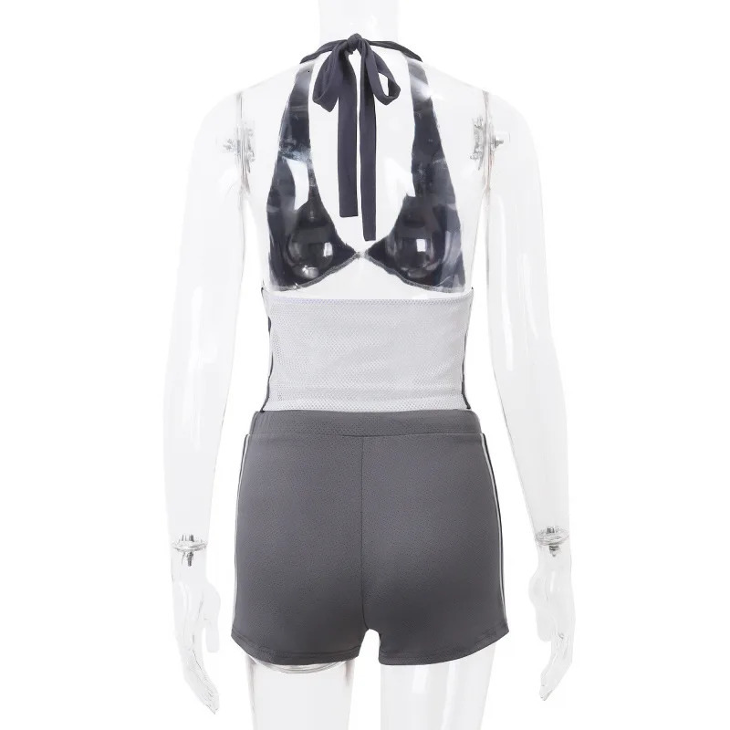 90s Vintage Shorts Set Halter Neck Crop Tops and Drawstring Summer 2 Piece Women Outfits Harajuku Grunge Streetwear 240423