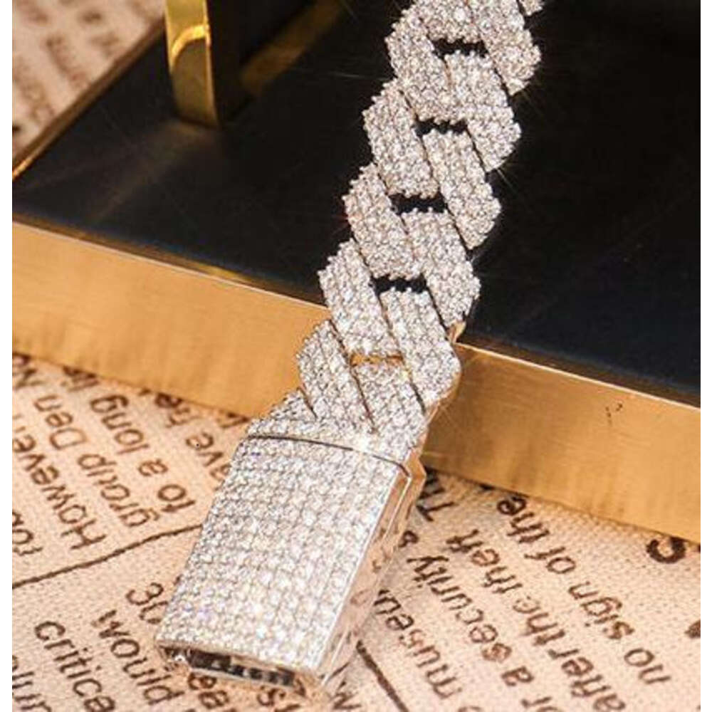 Bling Fine Jewelry Rapper Bracelet 925 Silver Vvs Cuban Chain Men Gold Plated Moissanite Bracelet Iced Out 15mm Cuban Chain