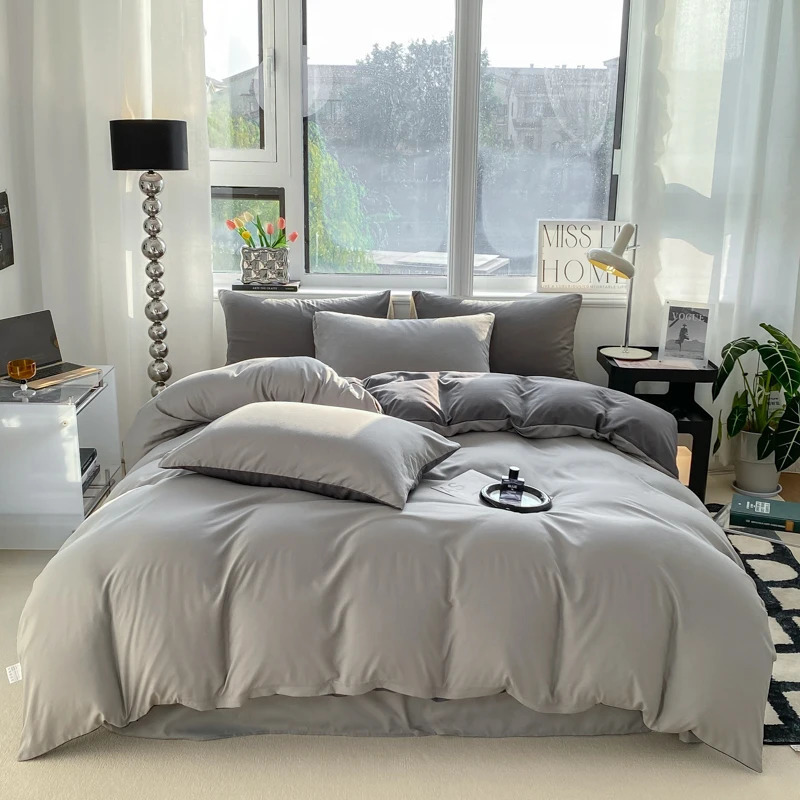 Ins Style Solid Color Duvet Cover Set Washed Cotton Bedclothes Comforter Pillowcase Soft Bedding Sets Quilt Covers 220x240 240506