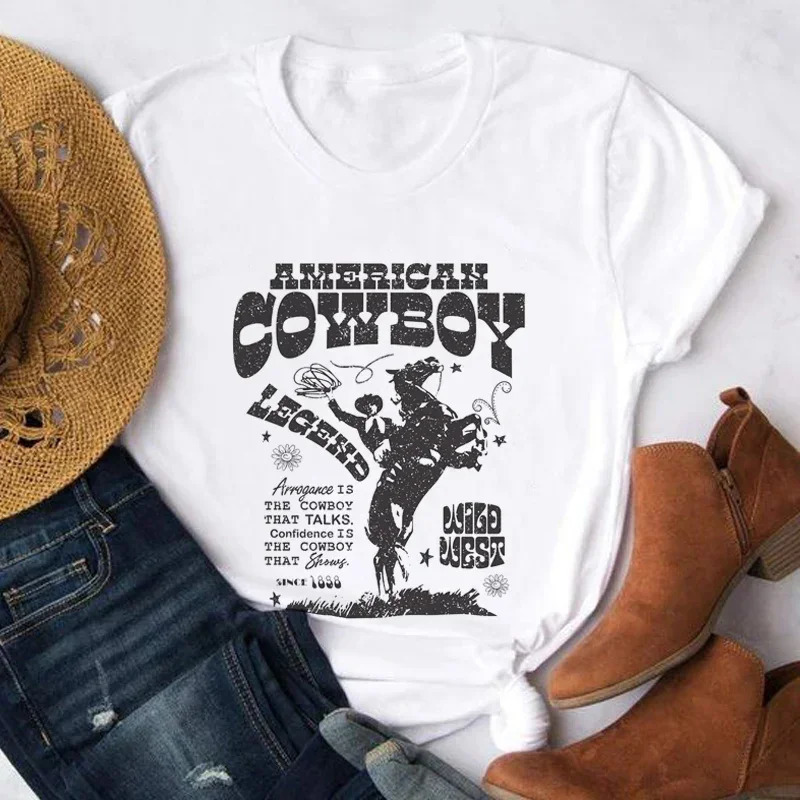 70s Retro Oversized T Shirt American Cowboy Women Graphic TShirts Western Cowgirl Vintage Tees Hippie Boho Fashion Tshirt Tops 240420
